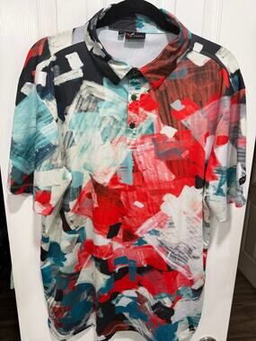 Yatta Golf Men's Size L Vibrant Abstract Paint Graphic Golf Polo Shirt